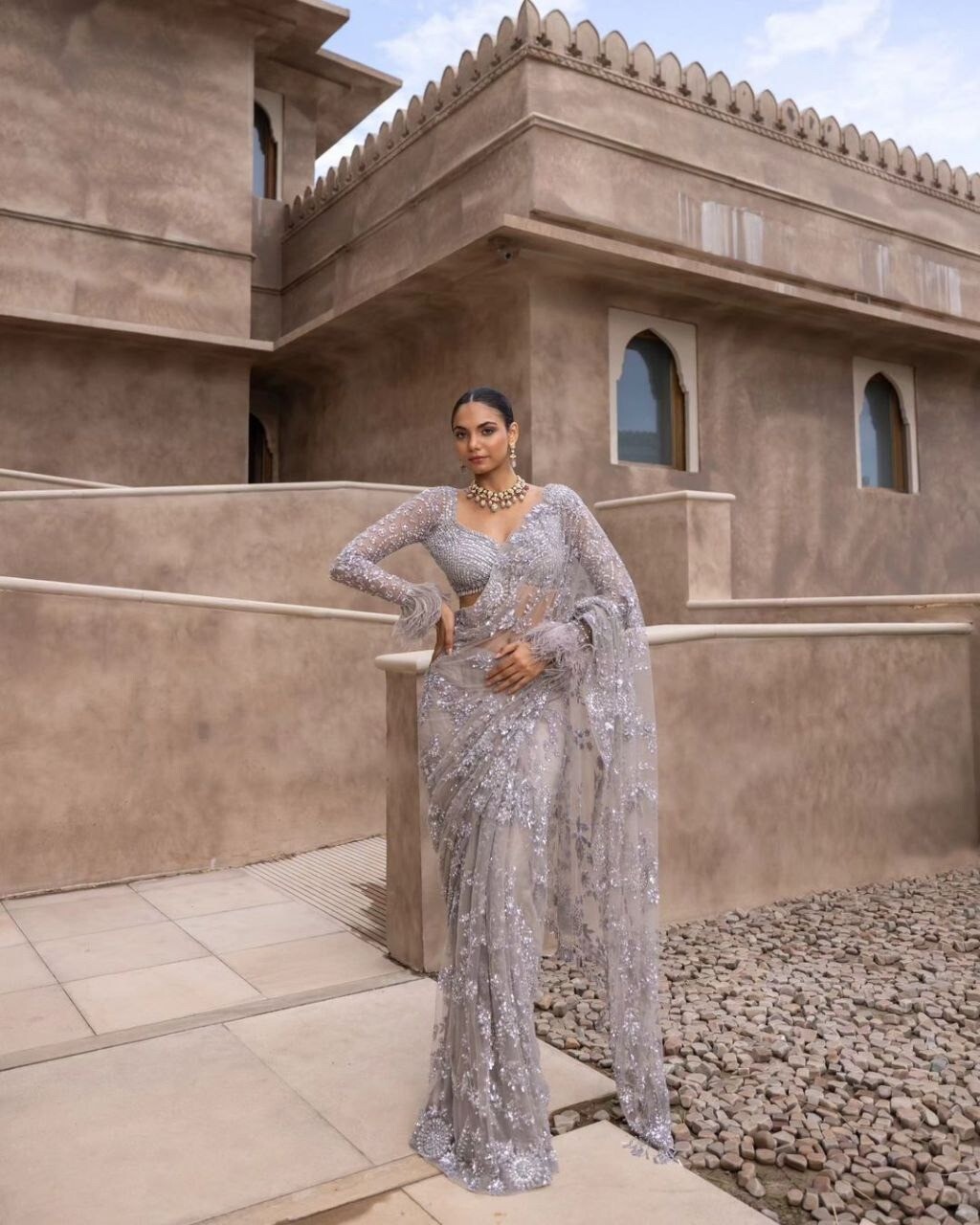 Bollywood Designer Nylon Butterfly Net Partywear Heavy Saree Blouse Women’s Sari