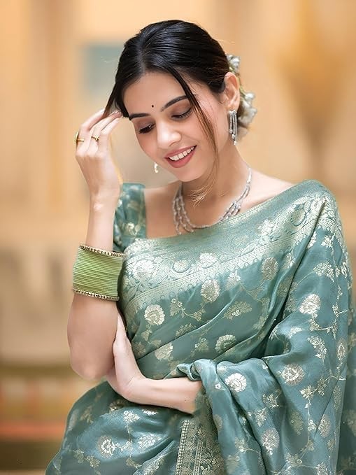 Women’s Pure Kanjivaram Silk Saree Soft Banarasi Style Wedding With Blouse Piece