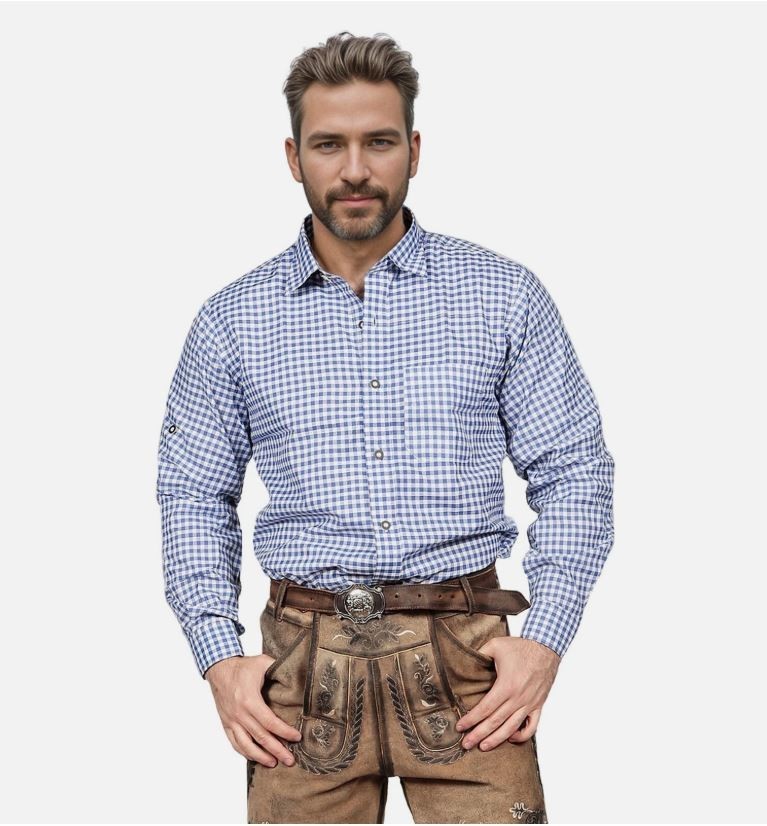 Bavarian Shirt Blue German Outfit Formal Dress Shirt for Men Oktoberfest Costume