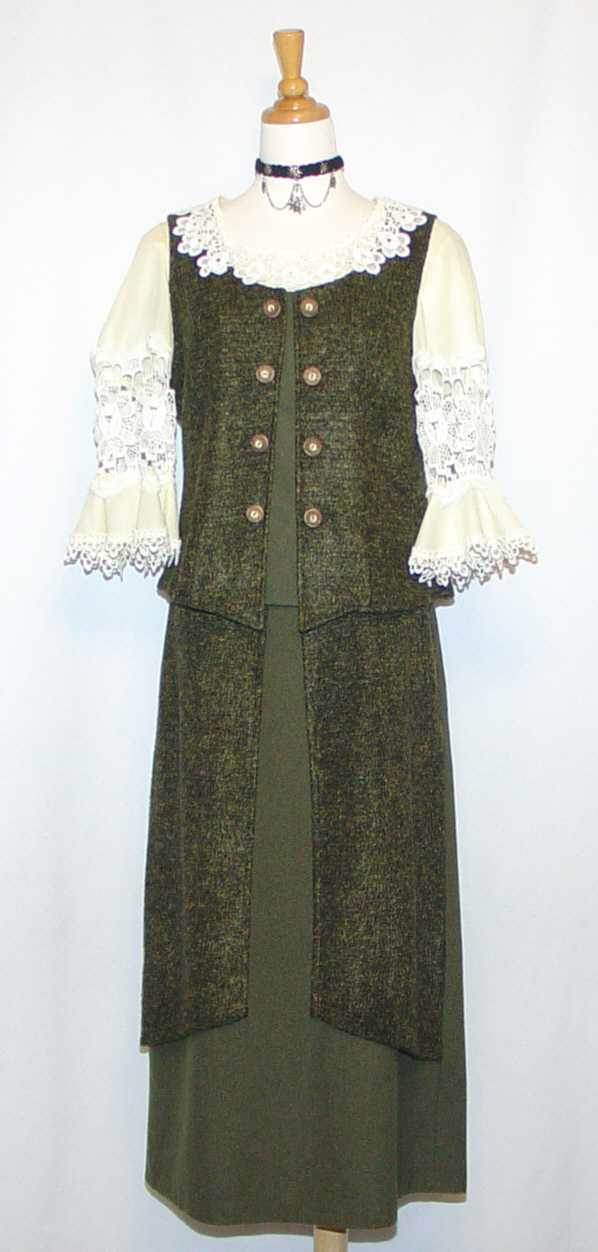S M ? / GREEN WOOL Women Winter German Church Dirndl Suit DRESS / SKIRT & VEST