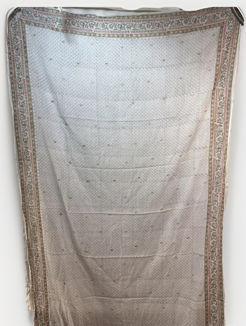 VTG Indian Cotton Gold Gilted Saree Wrap Fabric Print Sari Ethnic Sarong 42”X72”