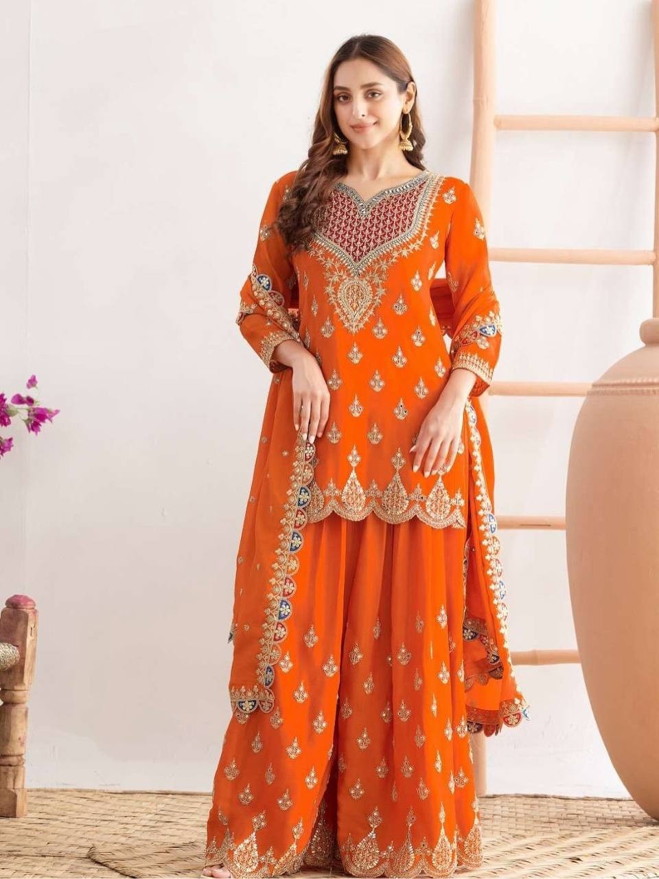 Stunning Roman Glass Silk Salwar Kameez With Organza Silk Dupatta For Women