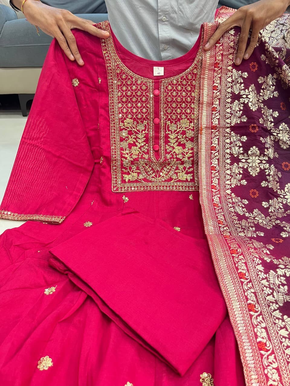 Indian Wedding Party Wear Kurta Pant Dupatta, Women Salwar Kameez Readymade Suit