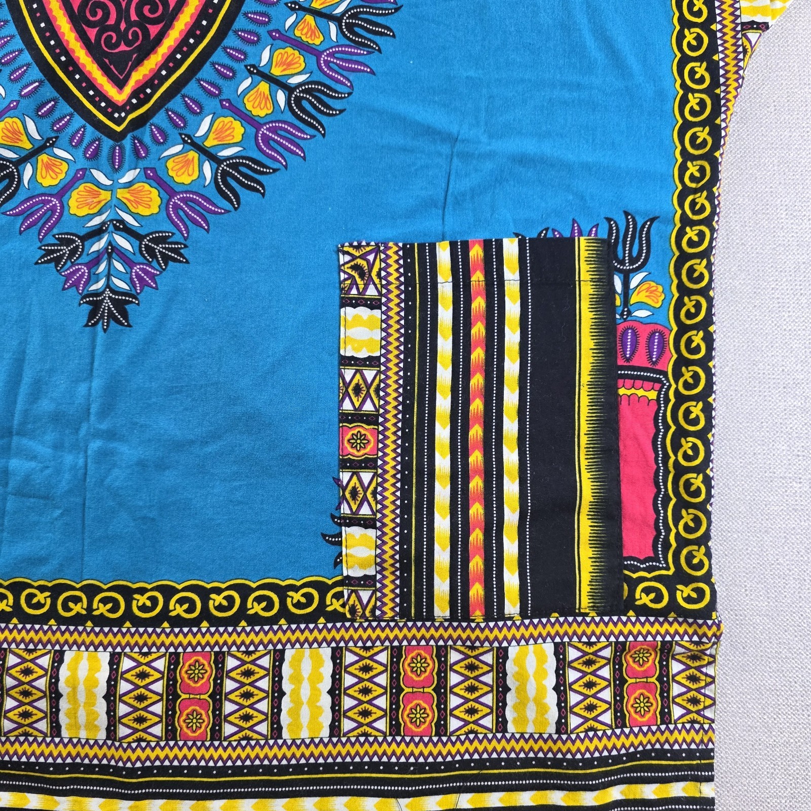 Sky Blue Dashiki Angelina Print Unisex Boho L XL 24×31.5 Cotton Fabric