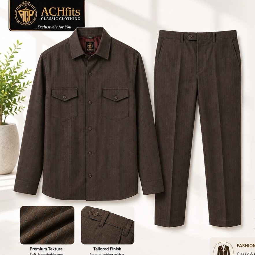 Nigeria/Africa Men’s Traditional 2pc Safari Brown Pinstripe Waist 44in-wedding