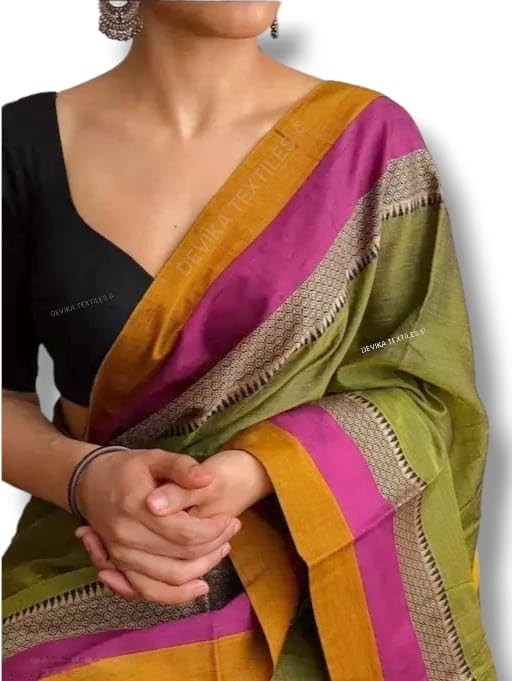 Pure Handloom Cotton Sarees with Running Blouse Piece For Womens