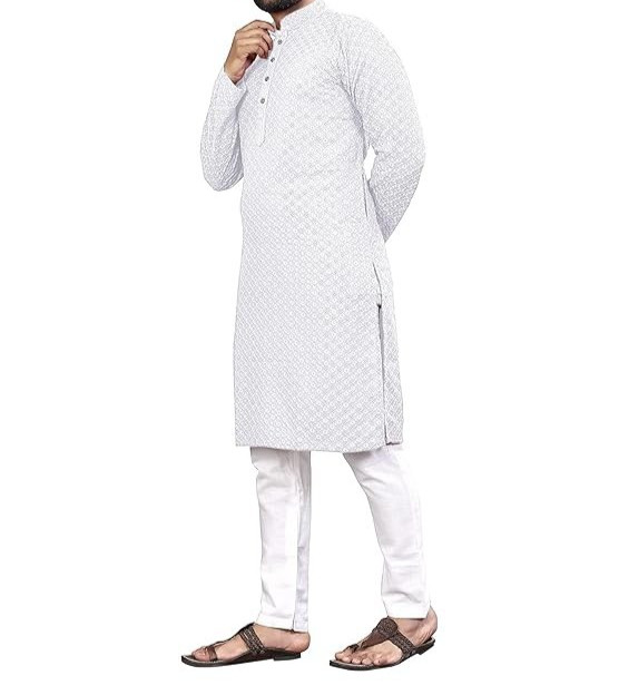 Indian Men Kurta Set Stitched Tunic Top Gents Kurta Pant with adjustable Thread
