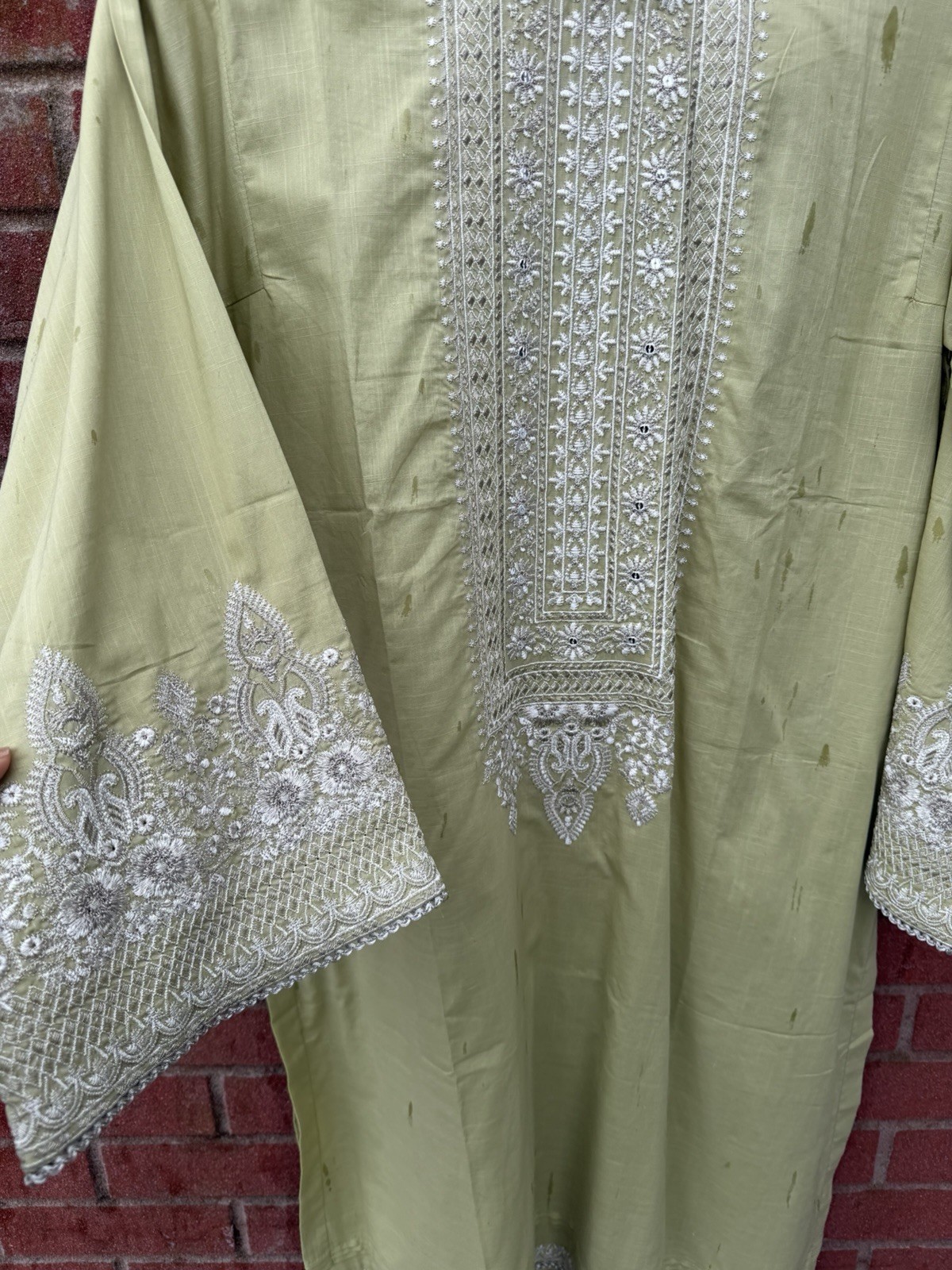 Nishat Women’s Green Embroidered Cotton 3 piece suit, Size Medium to Large