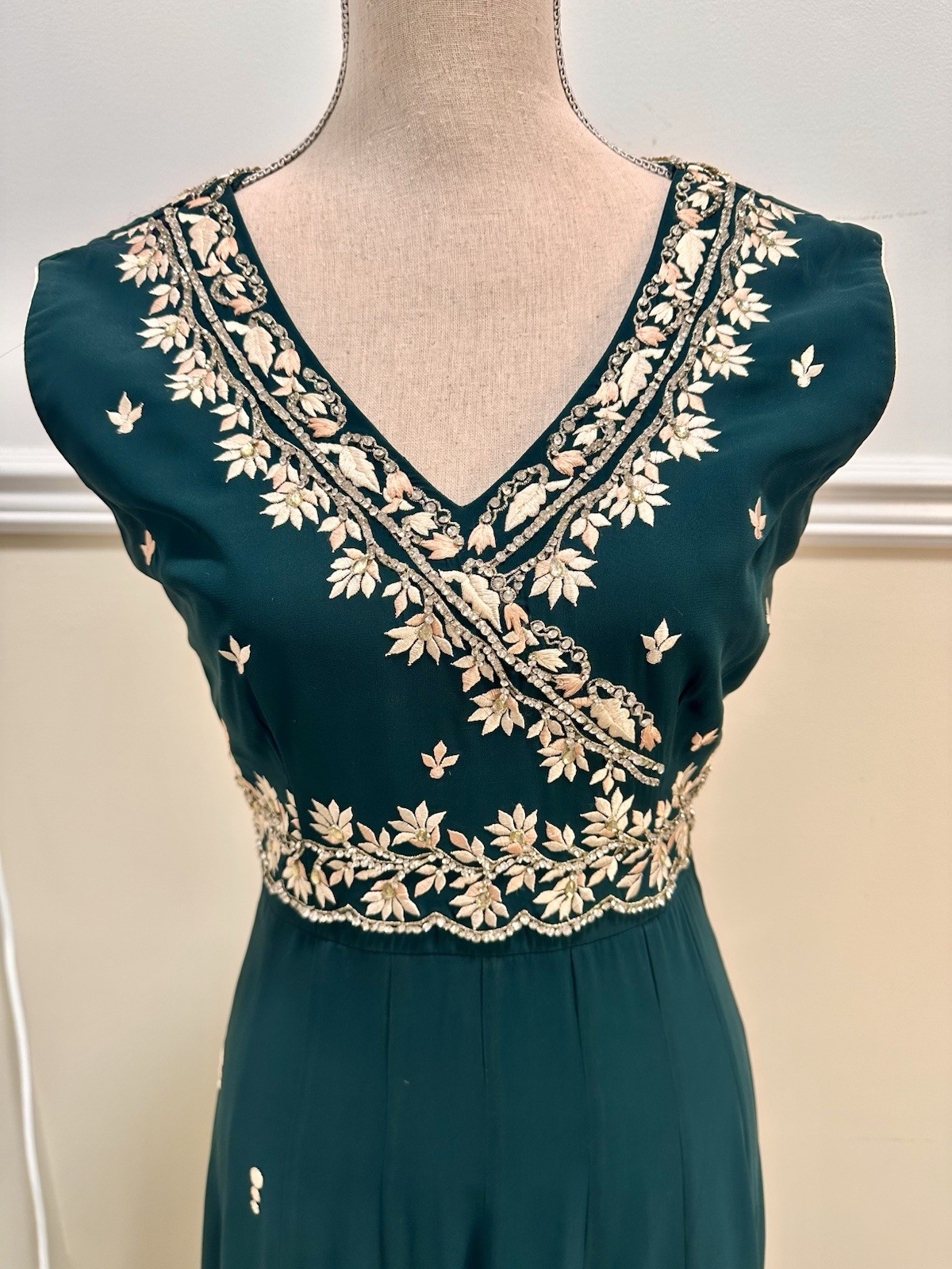 Indian Wedding Guest Dress W Matching Dupatta/Wrap S Green Embellished Gold