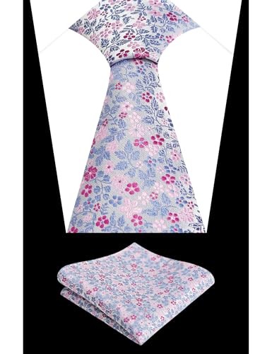 Mens 3.15inches Exquisite Floral Tie with Small Flower Printed E142-blue/ Pink