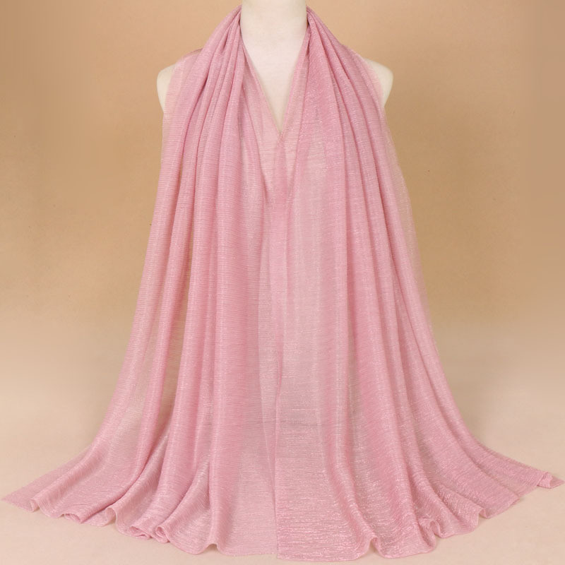 Muslim Headscarf Shimmer Pleated Hijab Scarf Shawl Wrinkle Shiny Head Wrap Stole