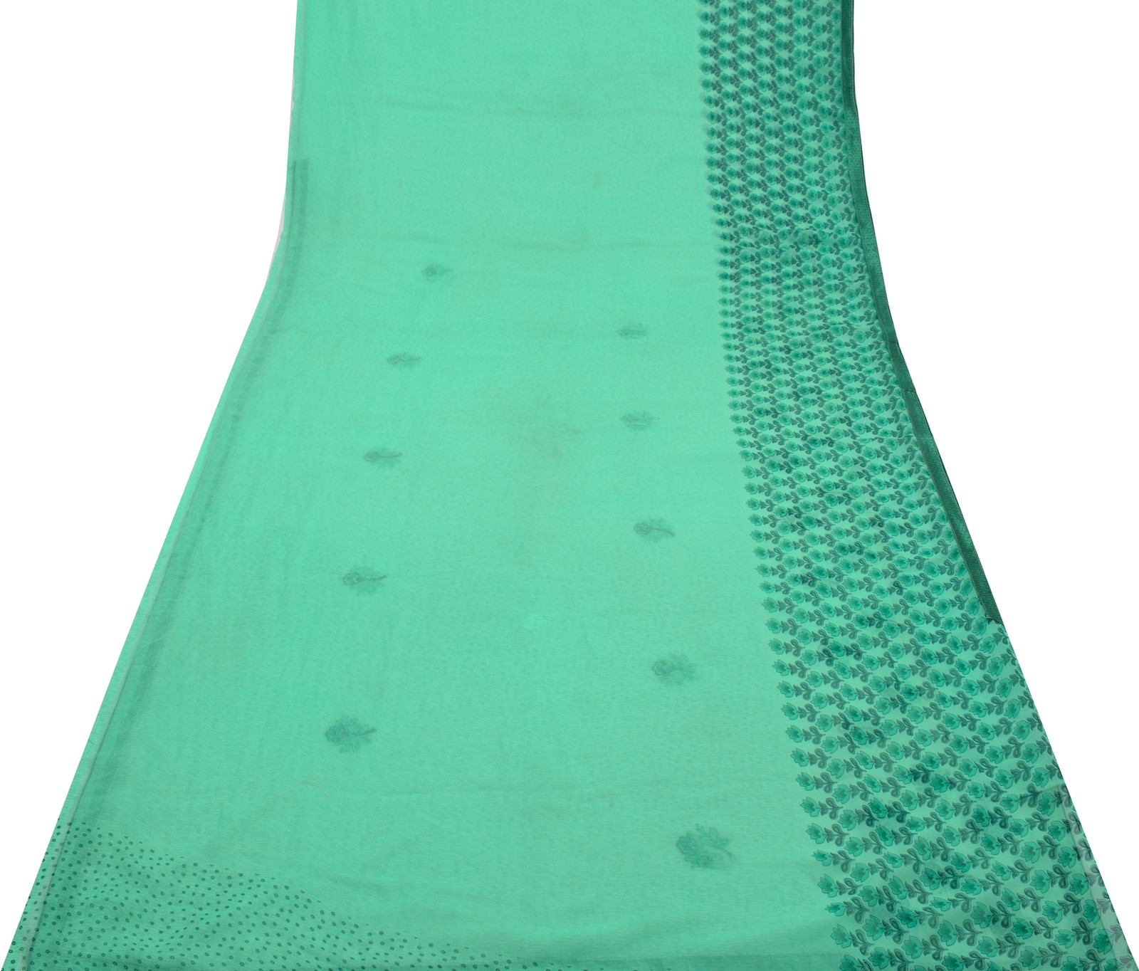 Sushila Vintage Aqua Green Sari Blend Chiffon Embroidered Floral Sari Fabric