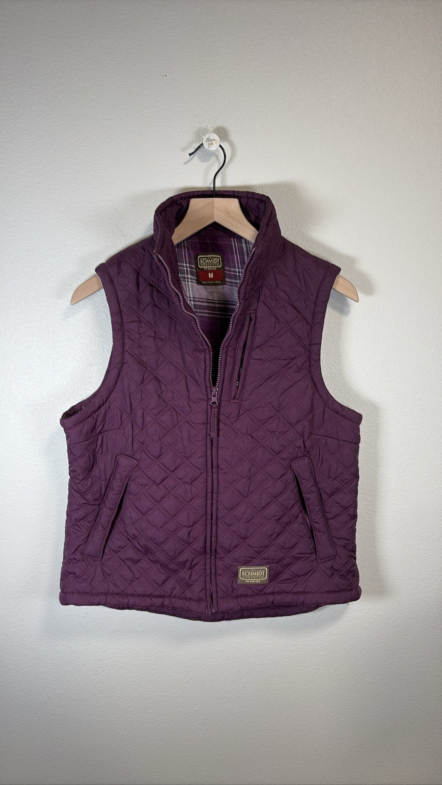 Schmidt Workwear M Quilted Vest Plum Flannel Lined Zip