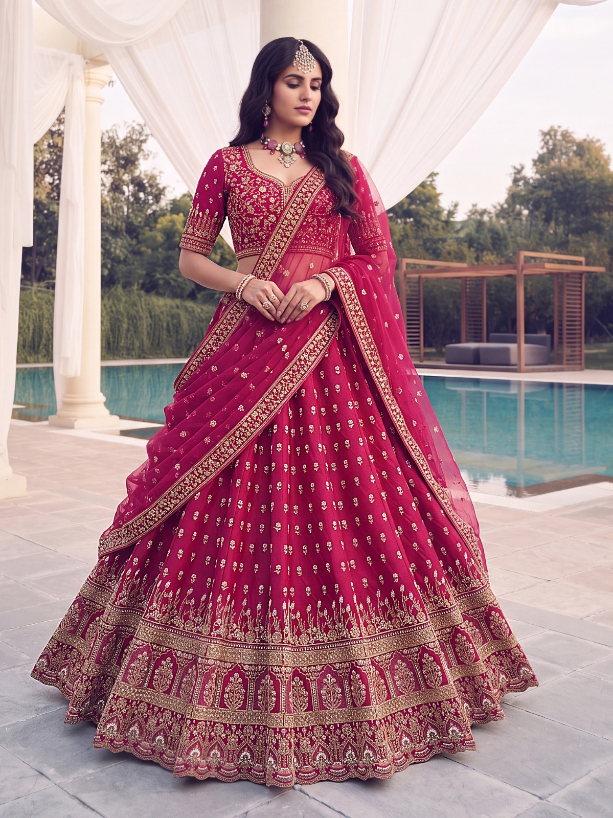 Premium Wedding Slub Silk Lehenga Choli Heavy Handwork