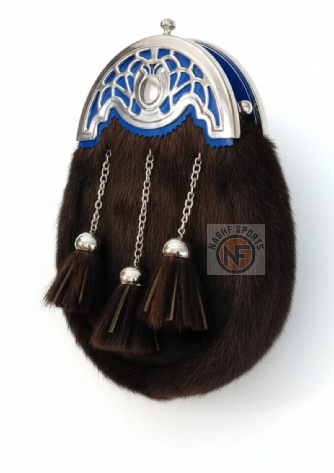 Traditional Brown Full Dress Kilt Sporran Blue Cantle Highland Dress Accessory