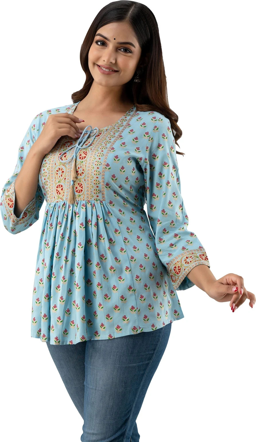 Women Casual Regular Fit Printed Kurta Top Designer Bollywood Tunic Kurti Dress