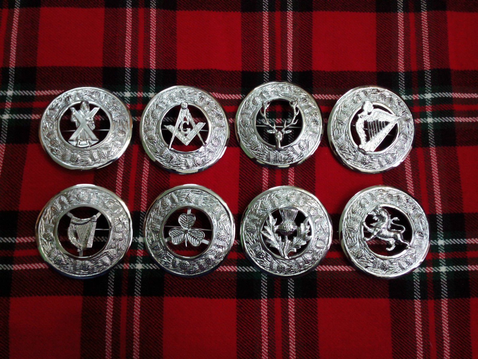 Scottish Kilt Brooch Fly Plaid Thistle Chrome Finish 3″ (7cm)