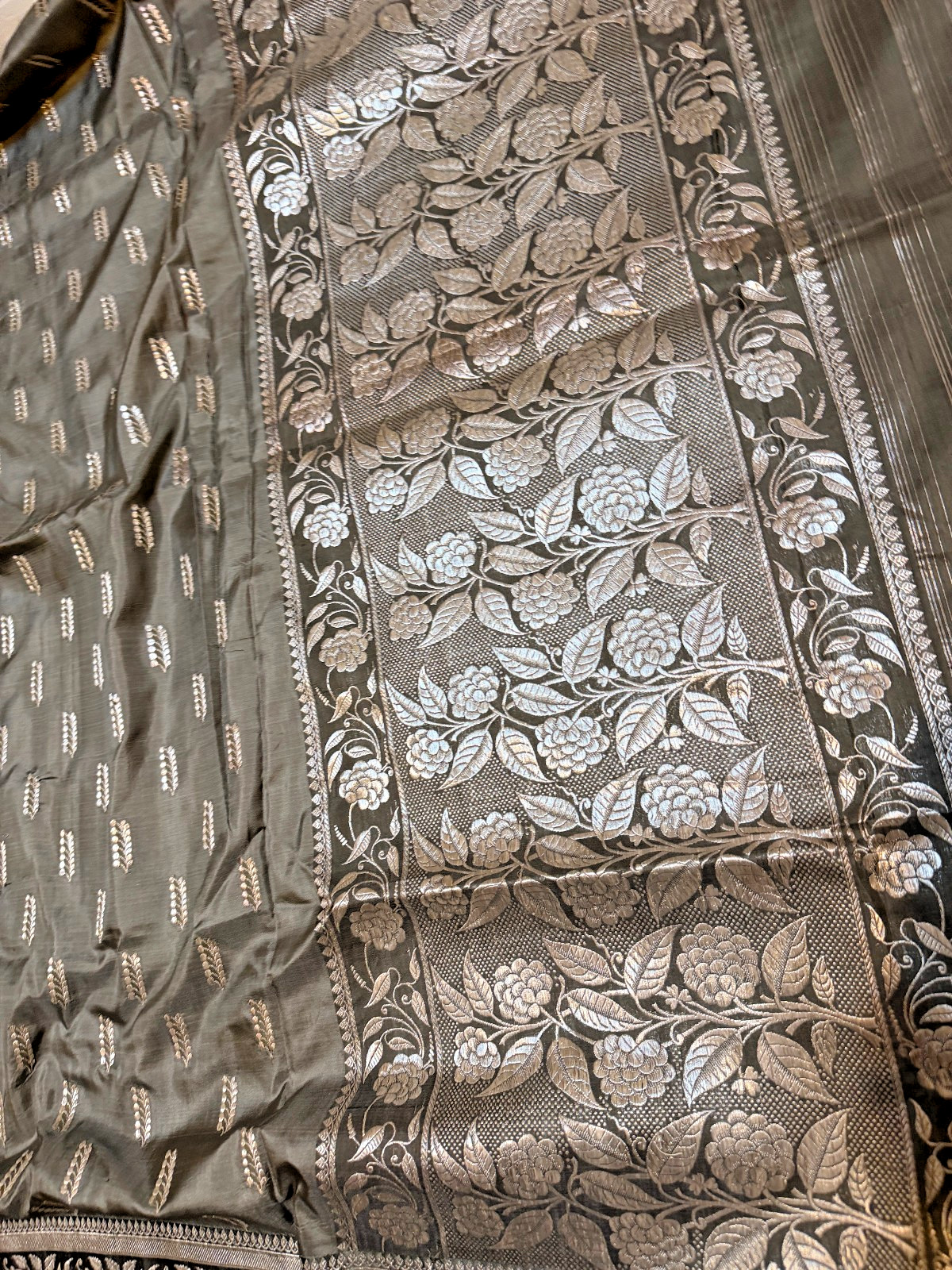 VTG Indian 100% SILK/SILVER THREAD! Sari ZARI Woven Saree 5yd X 1.25yd