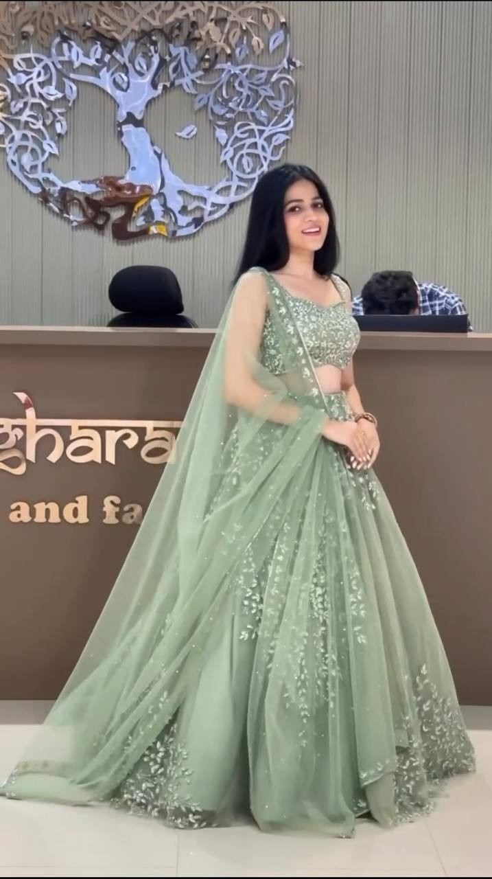 Heavy Boutique Butterfly Net Lehenga Choli With Sequins Coding Work Dupatta