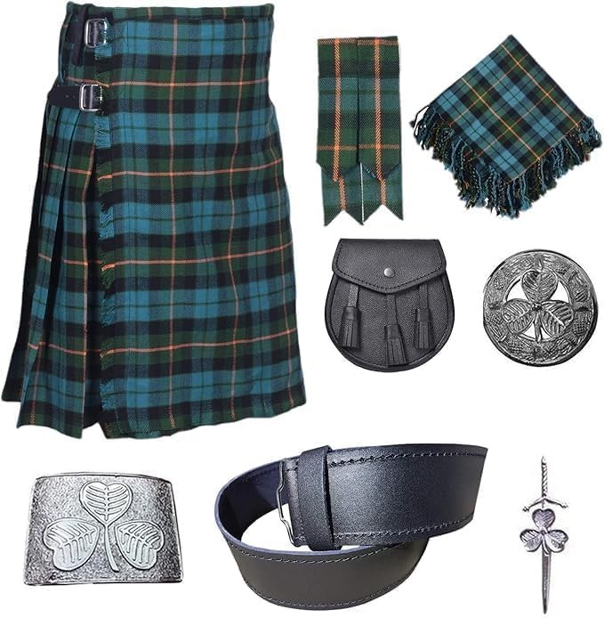 Scottish Traditional 8 Yards Tartan Kilt Outfit for Men (Gunn Ancient, 30)
