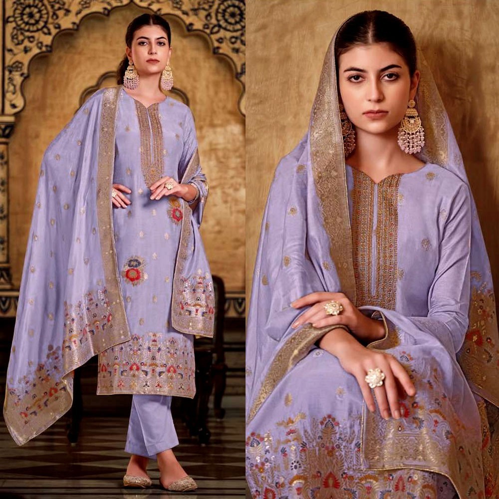 LAVNDR BANARASI MUSLIN SILK w EMB INDIAN READYMADE LADIES SALWAR KAMEEZ SUIT SNJ