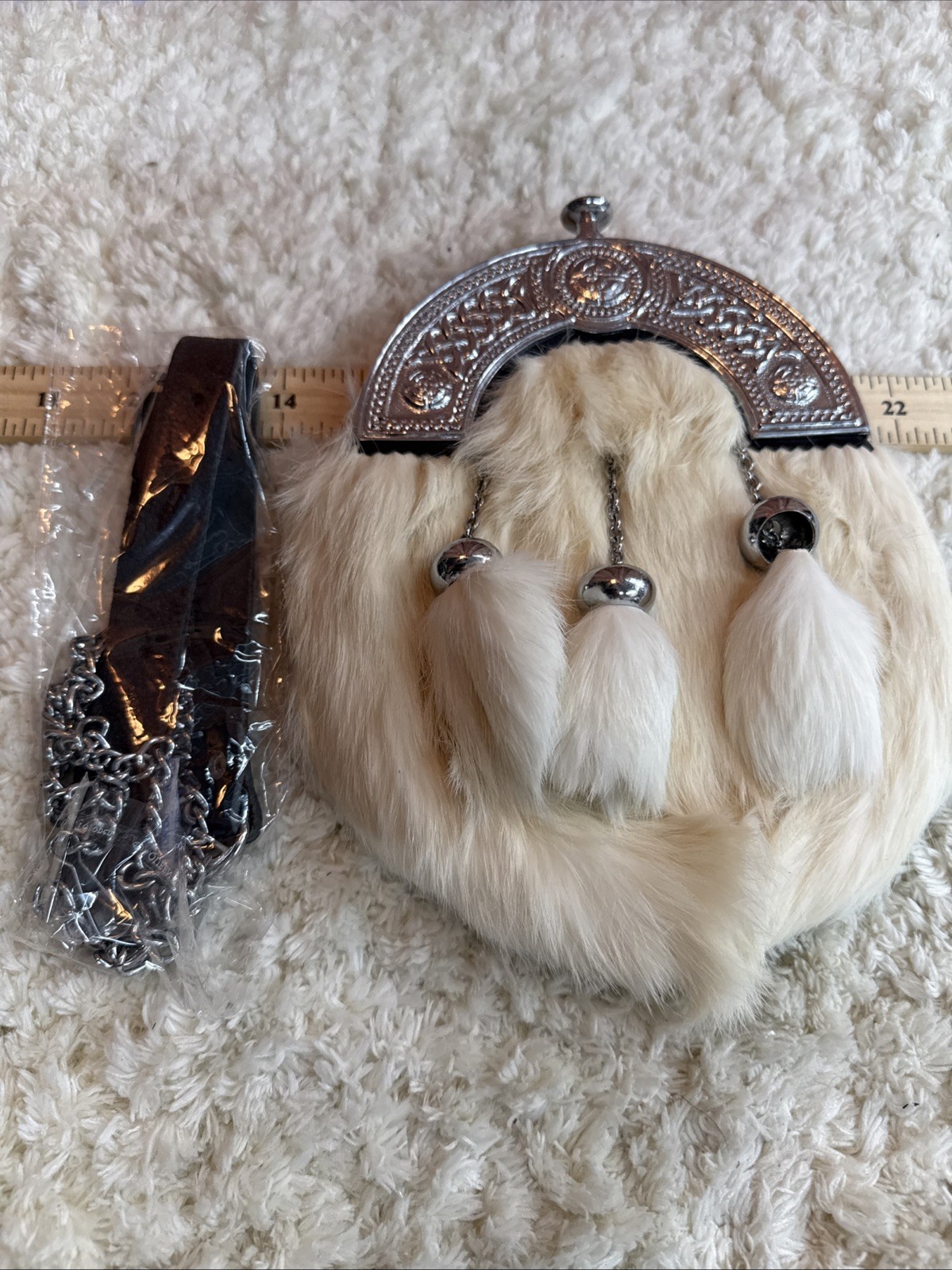 H Highland Redstone Sporran Kilt For Men Fur Full Dress White Rabbit New Chain