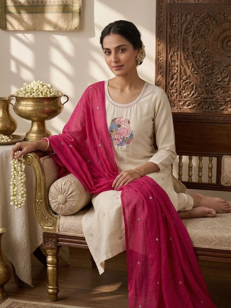 Indian Bollywood Women’s Kurti Pure Khadi Cotton Set Designer Kurta Suit Dress