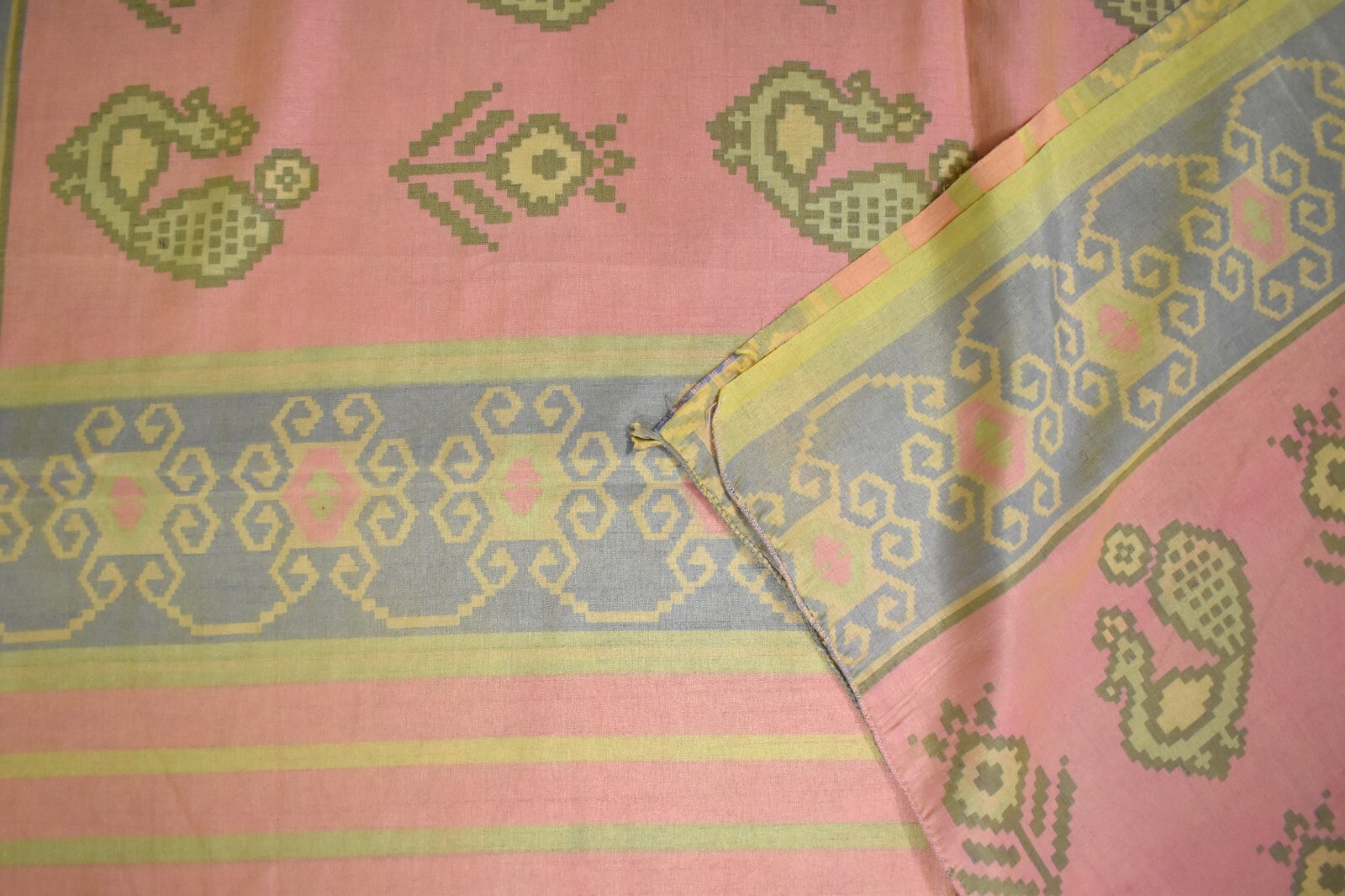 FNC Vintage Sambalpuri Ikat Pink Sarees Handwoven Blend Silk Sari Fabric 5 YD