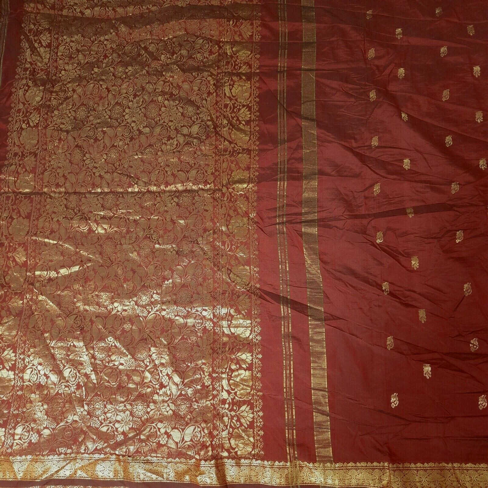 Namaste Vintage Heavy Red Sarees Art Silk Woven Zari Sari Premium Craft Fabric