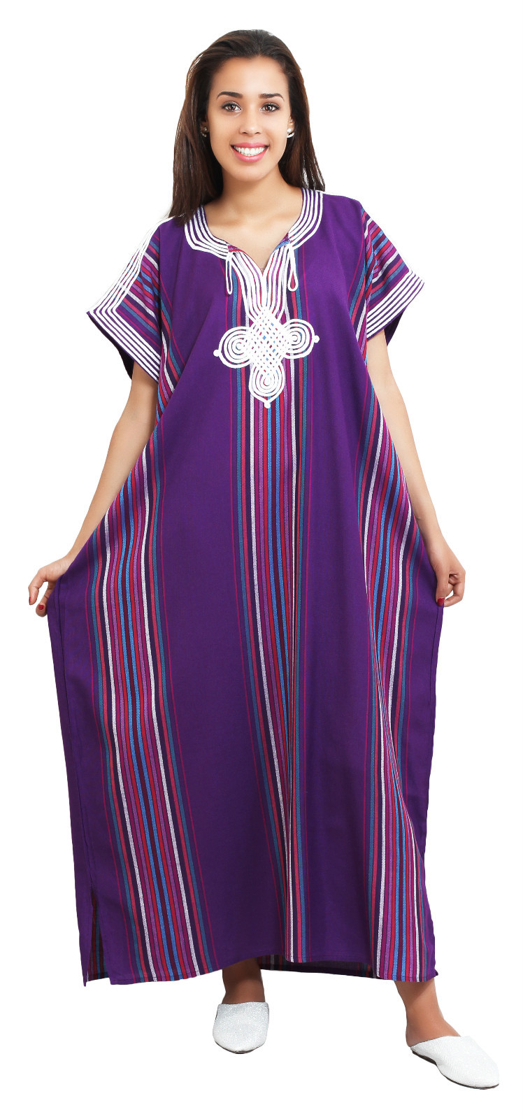 Moroccan Kaftan Caftan Beach Cover Up Summer Dress Casual Linen Sm-Lg Purple