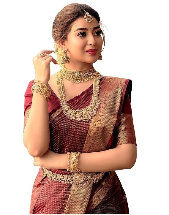 Women’s Soft Banarasi Silk Jacquard Saree with Unstitched Blouse Piece