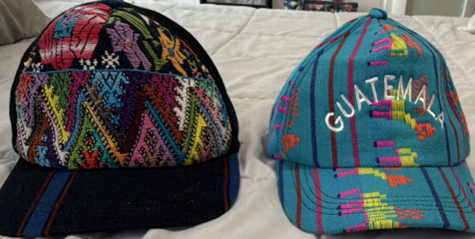 Lot of 2 Guatemala Woven Pattern Baseball Caps Hats Multicolor Cotton One Size