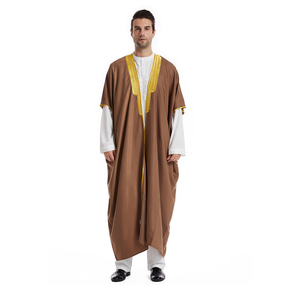 Ramadan Islamic Muslim Men Jubba Thobe Kimono Robe Abaya Dress Kaftan Dishdasha