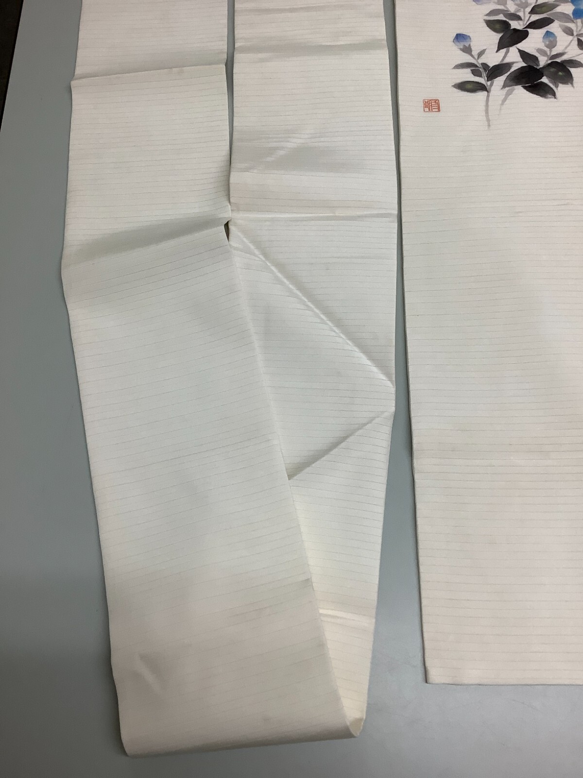 Japanese Vintage Kimono Nagoya Obi pure silk White flower mark 140.1×11.8inch