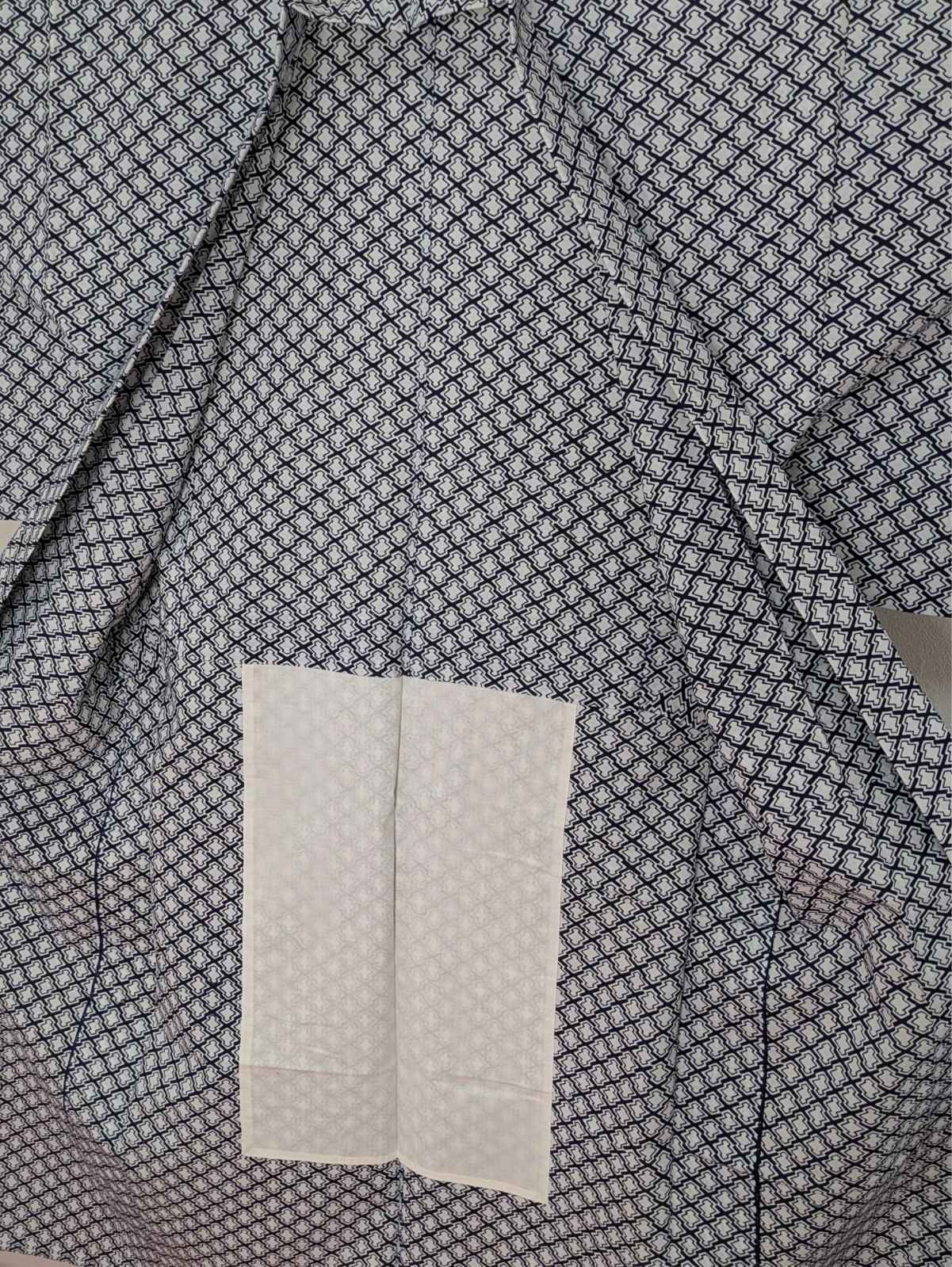 Japanese Men’s Kimono Yukata Robe Navy Blue White Geometric Diamonds Summer Wear