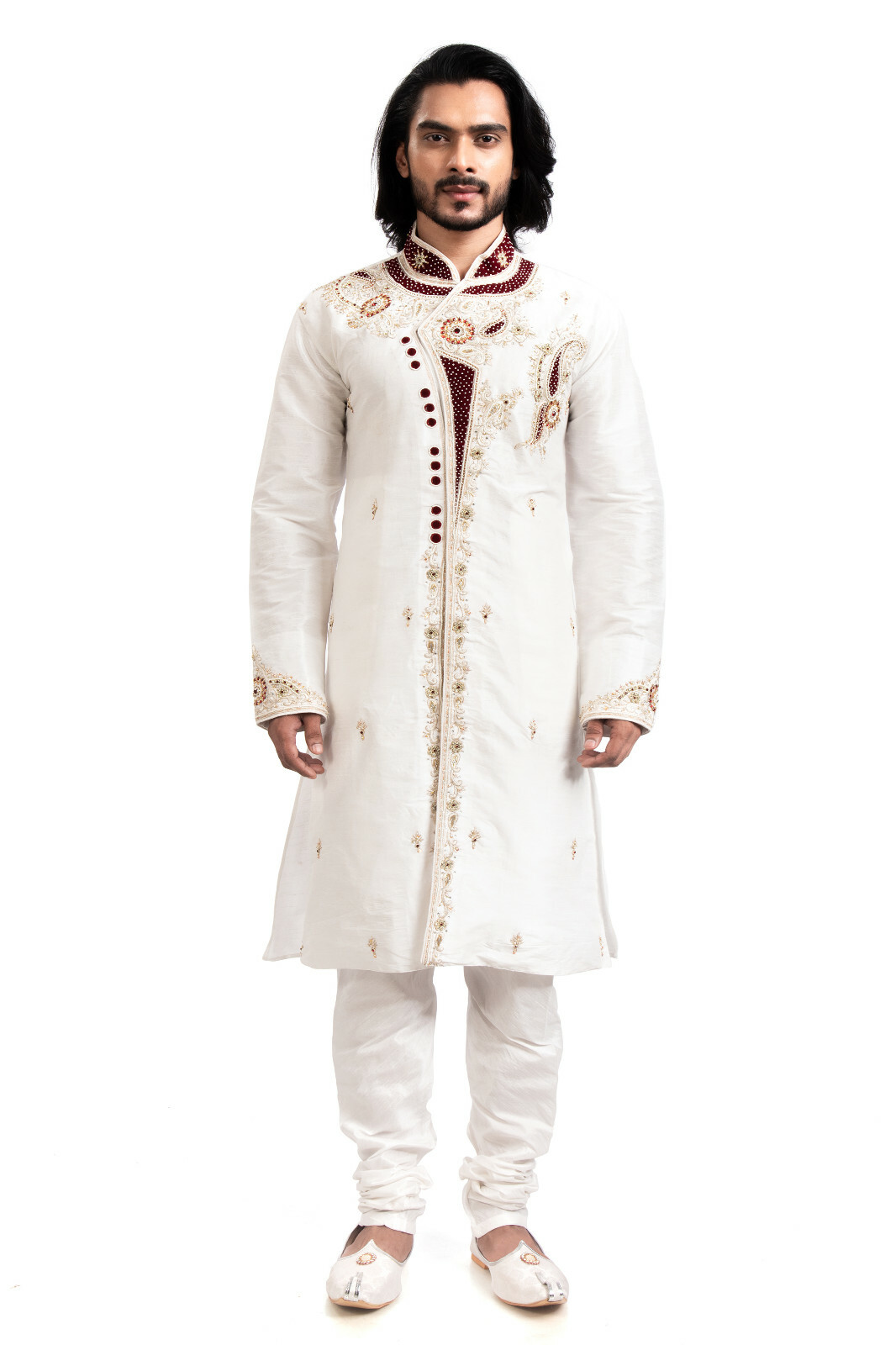 itailorman Indian Ethnic Design Off-White Kurta Churidar for Men 2pc