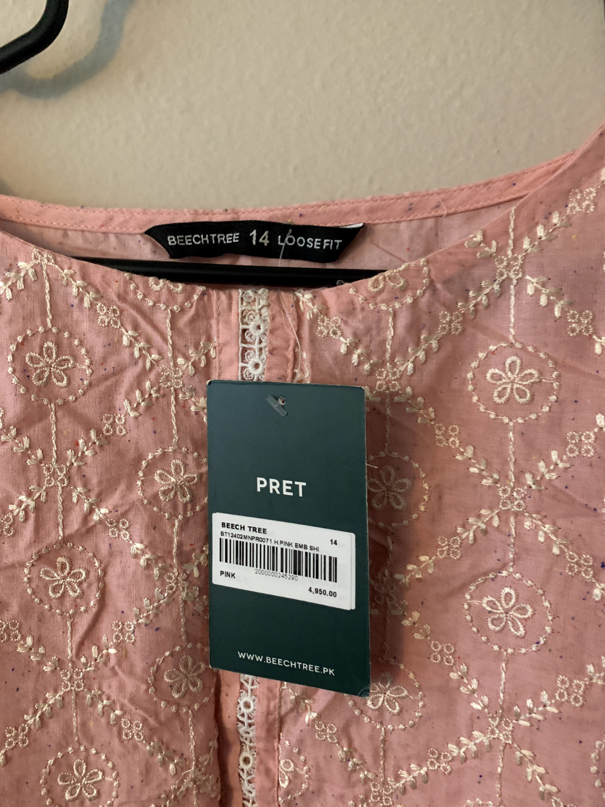 Beechtree Brand Pakistani Pret Kurti Chicken Kari Embroidered Pink women Large