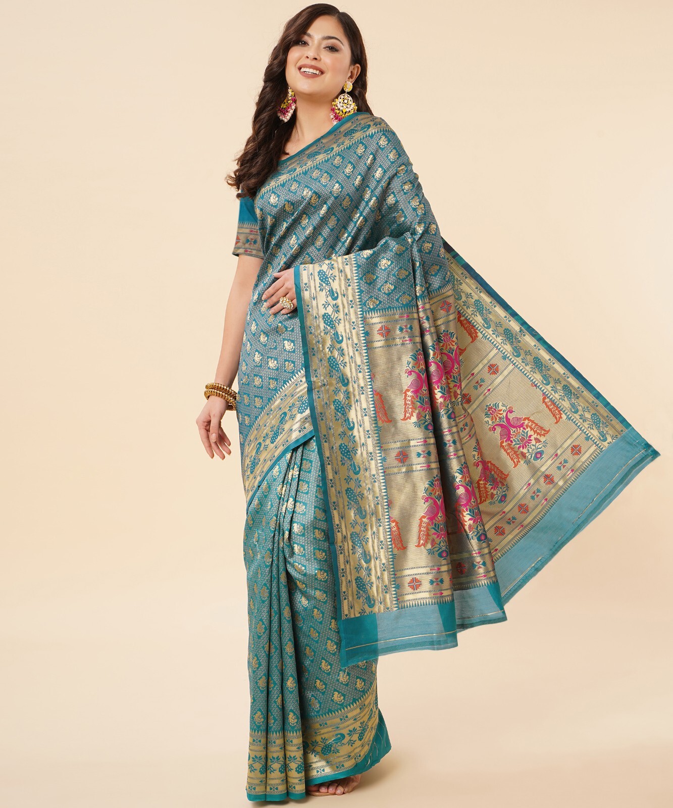 Areca Designer Paithni Square Mor Silk saree blouses women Saree Cut – 5.5 Meter