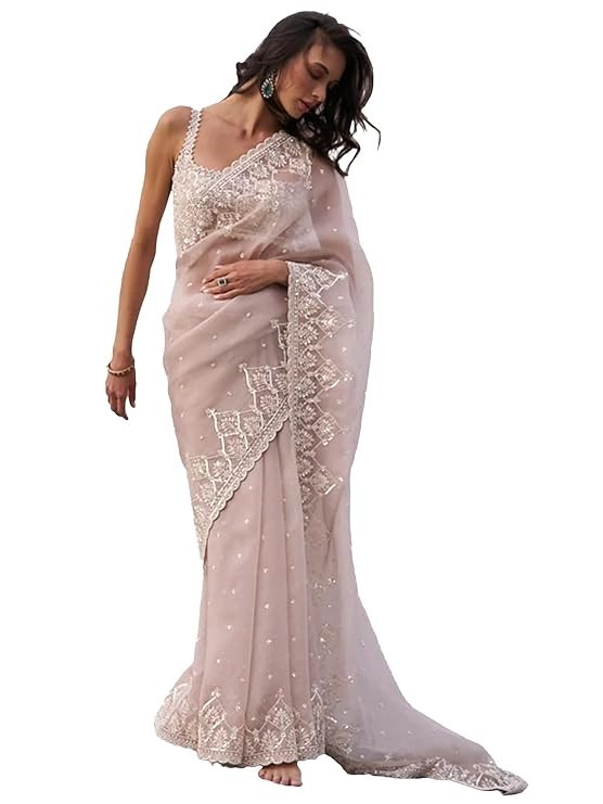 Women’s Heavy Georgette Sequence Work Saree With Unstitched Blouse Piece