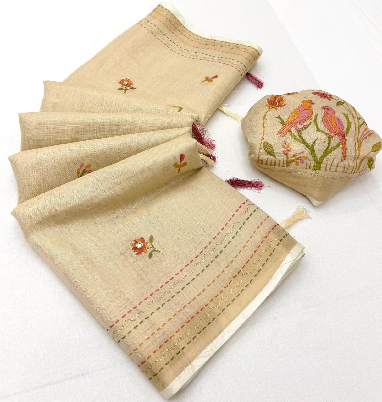 Erode Cotton Saree with Zari Weaving, Aari Work & Paper Mirror Work