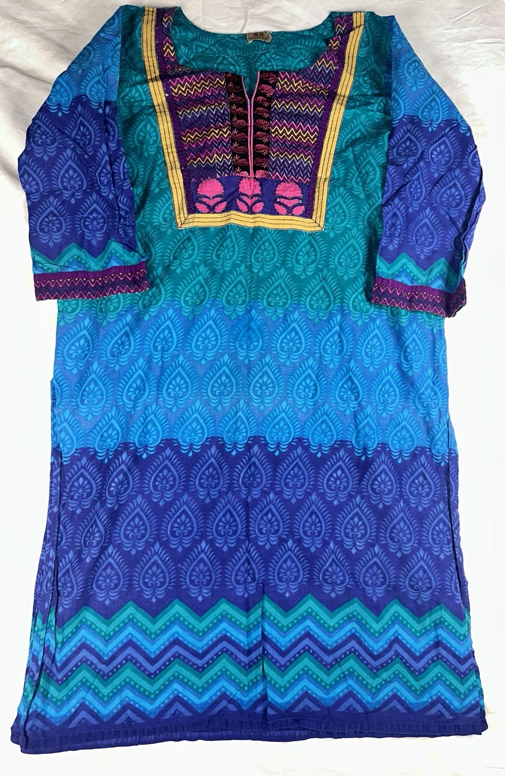💙 Teal Blue Indian Kurti Tunic Dress Sz 44 Made in India 💙