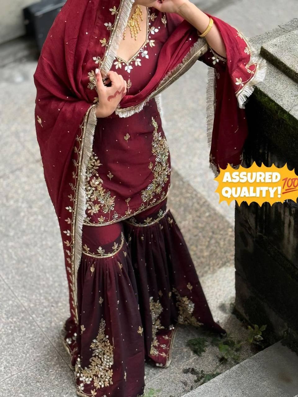 New Designer Maroon Silk Kurta Palazzo With Dupatta For Wedding Wear