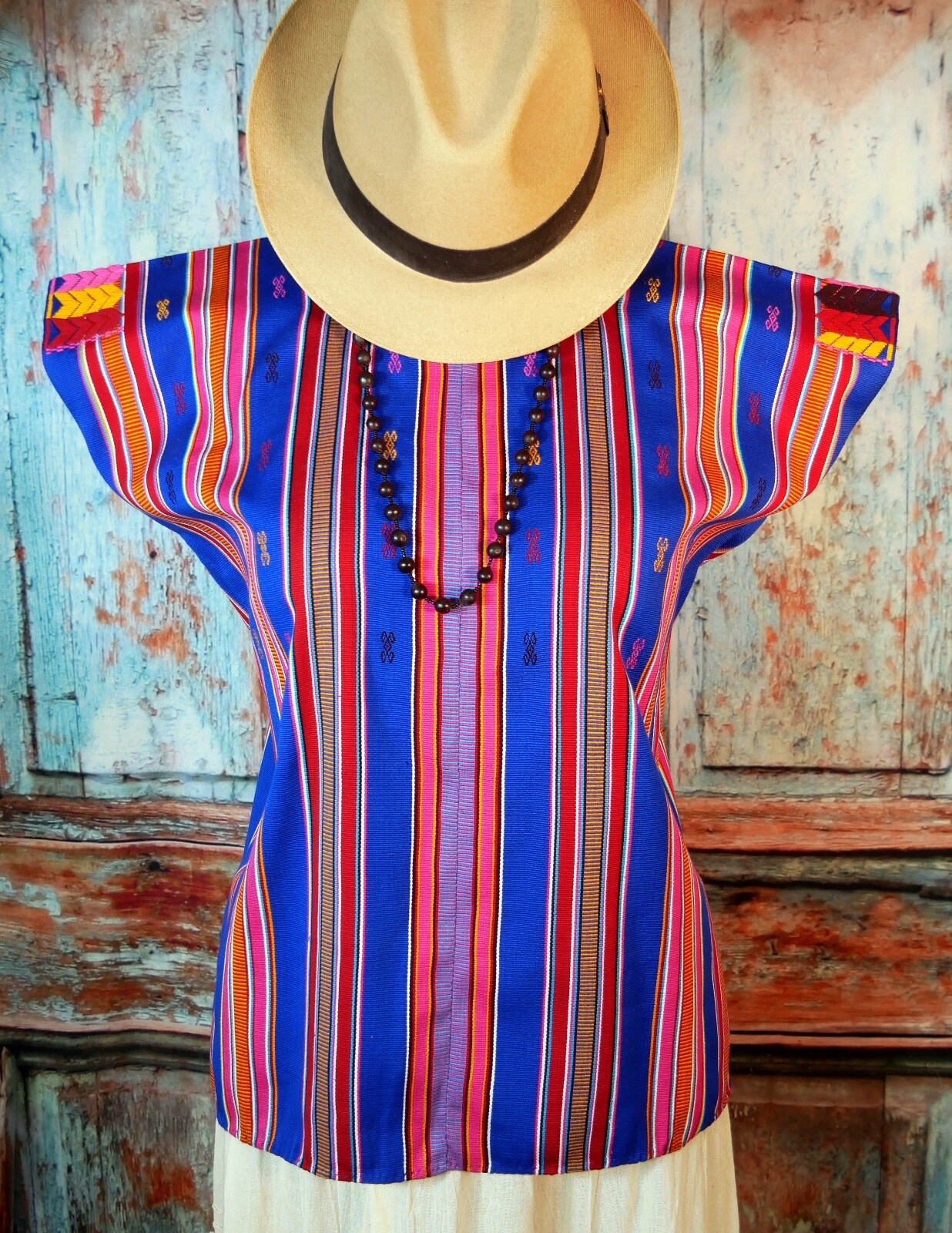 M/L Huipil Tunic Hand Woven Back Strap Loom Maya Chiapas Pantelho Mexico Boho