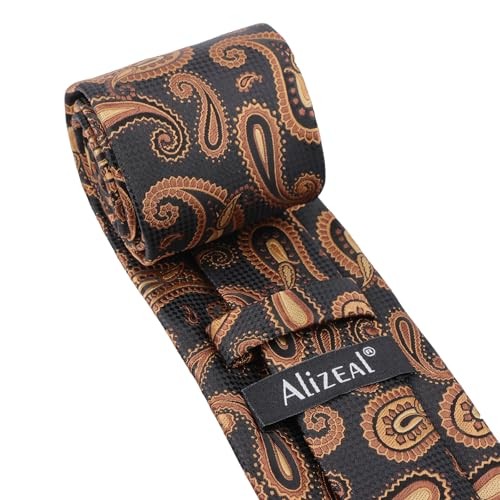 Mens Colorful Paisley Necktie and Pocket Square Sets 144-black+coffee