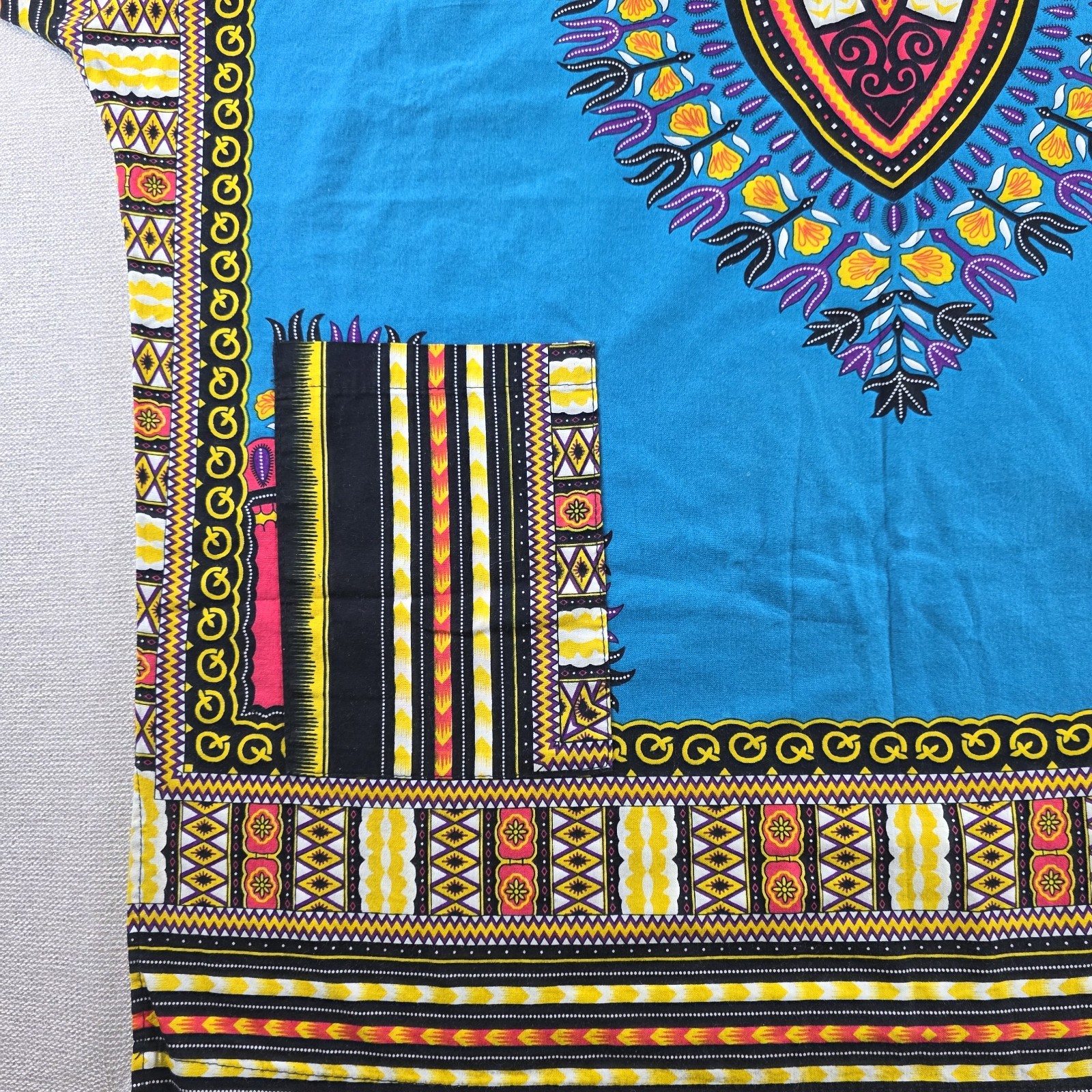 Sky Blue Dashiki Angelina Print Unisex Boho L XL 24×31.5 Cotton Fabric