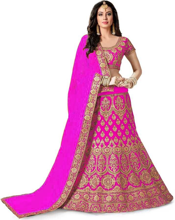 Semi stitched Silk Lehnga With Same Matching Blouse Contrast Silk Duptta