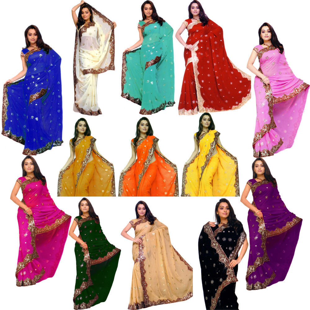 Wholesale Lot of 10 Saree Wedding Bollywood Sequin Embroidery Sari Select any 10