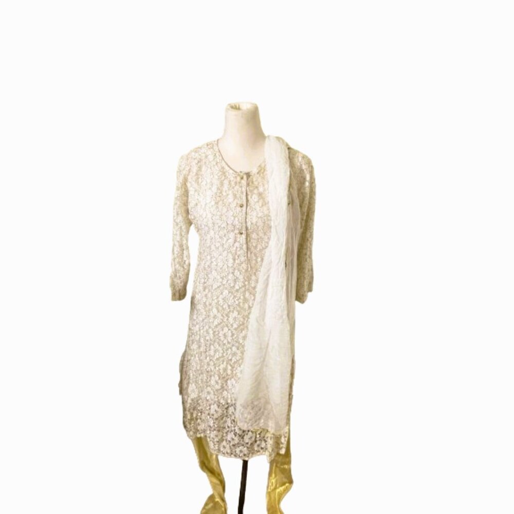 White and gold lace shalwar kameez