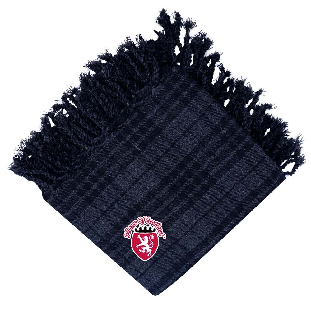 Scottish Kilt Fly Plaid Grey Watch Tartan Acrylic Wool Purled Fringe 48″ X 48″
