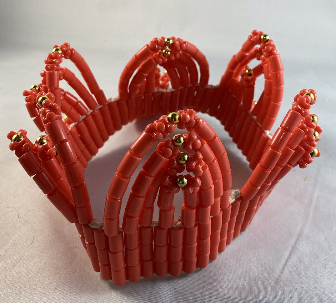 AFRICAN Royal Bridal Olori, Igbo, Edo Coral color Beads Crown